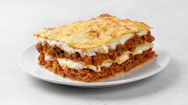 slice of lasagna on plate