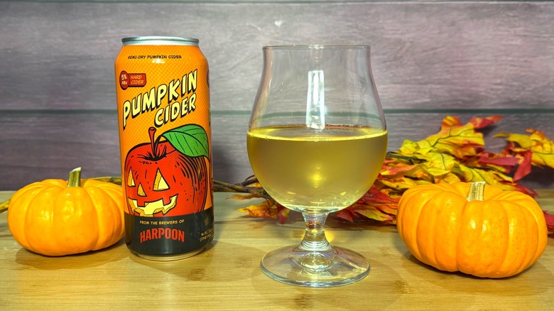 Harpoon Pumpkin Cider and glass