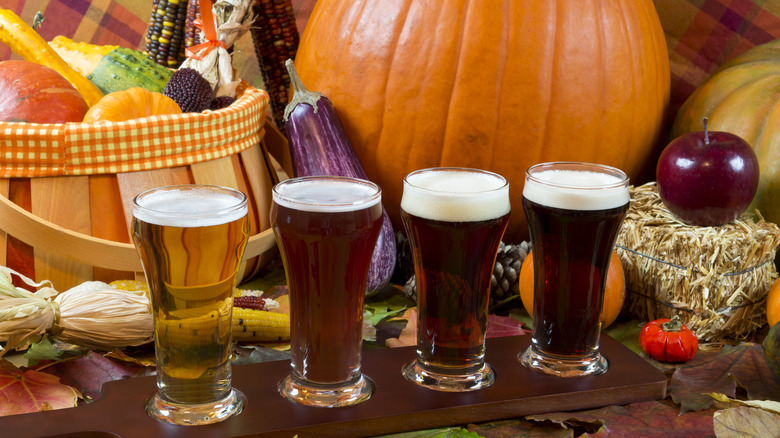 beer flight and pumpkins