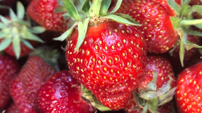 close up of strawberries from above