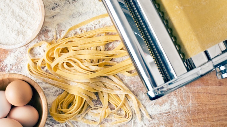 Pasta maker, pasta, and ingredients
