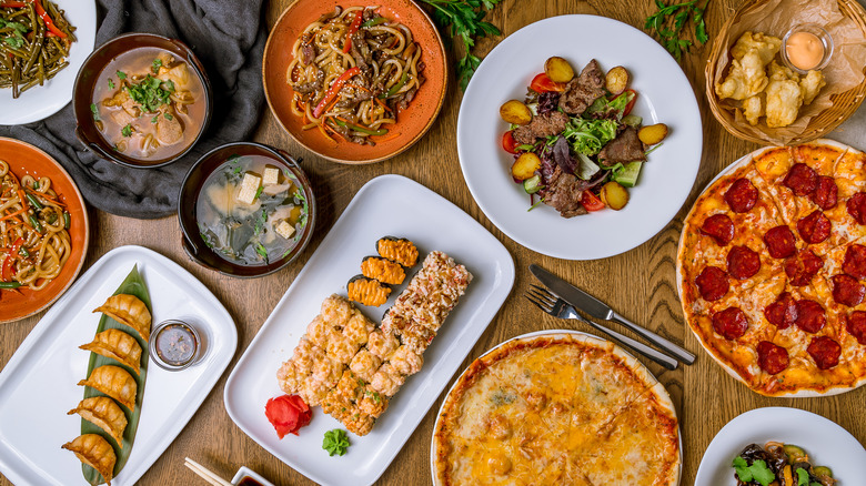 different cuisines on table