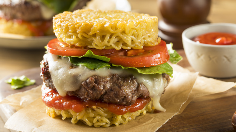 Ramen burger on paper