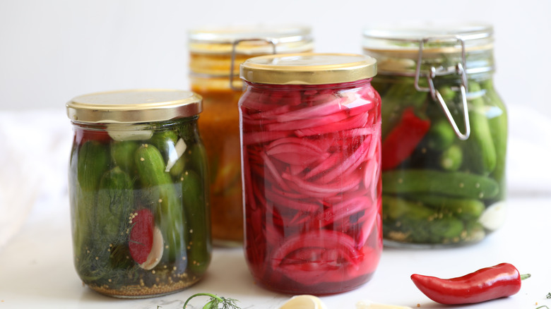 Jars of brined vegetables