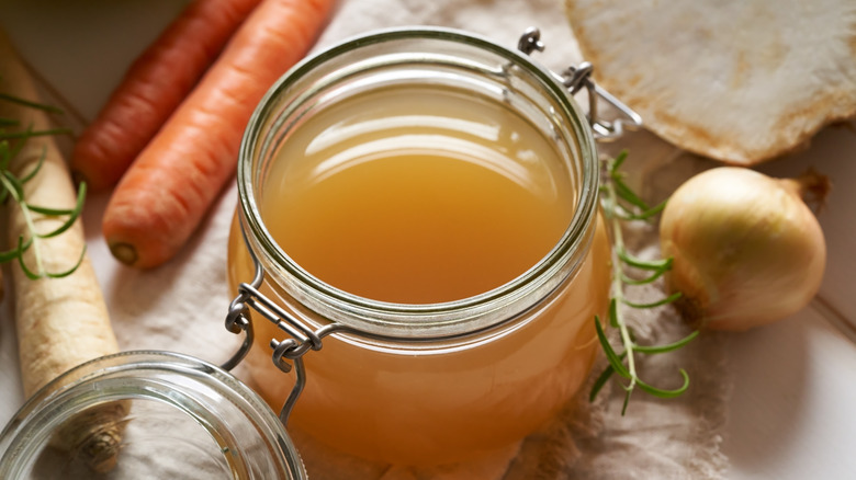 Broth in glass jar