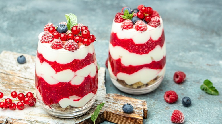 cranachan desserts on wooden board