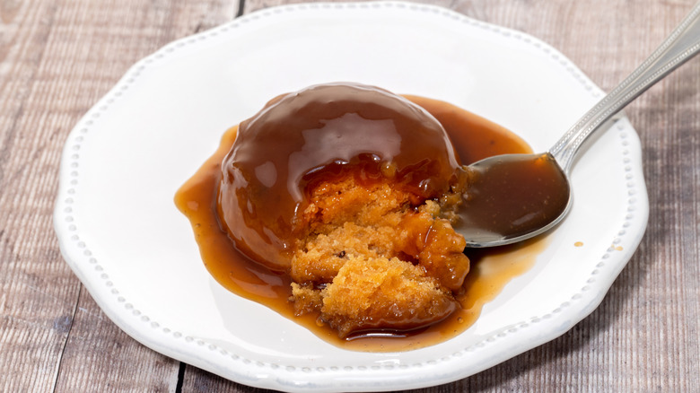 plate of sticky toffee pudding