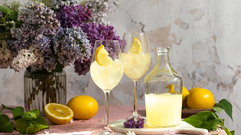 limoncello in glasses and pitcher