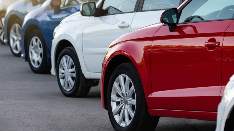 Line of cars parked