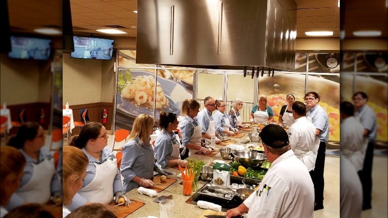 Cooking class in commercial kitchen