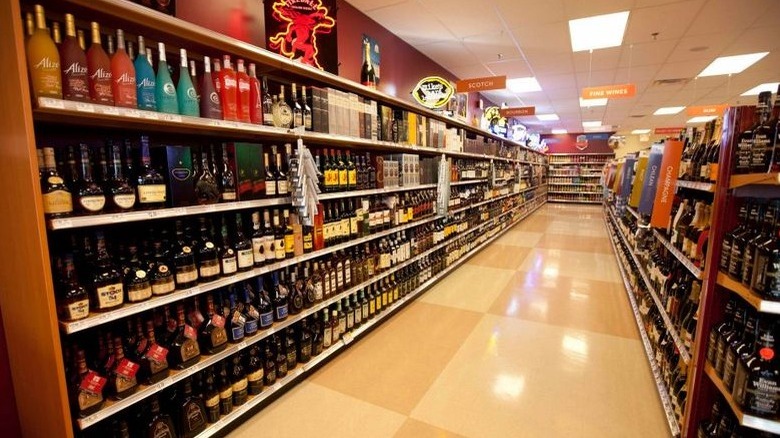 Aisle of liquor store