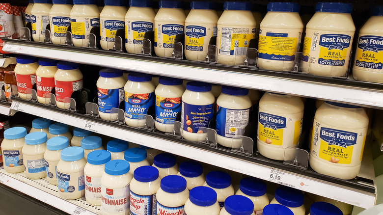 Different kinds of mayonnaise in store 