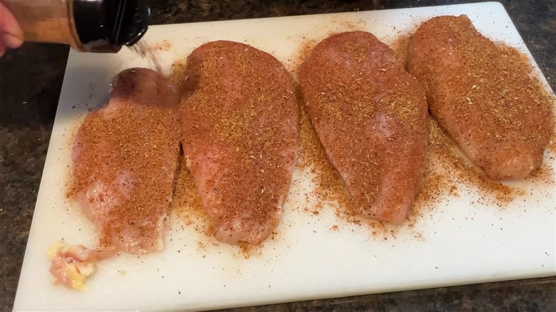 Heavily seasoned chicken breasts