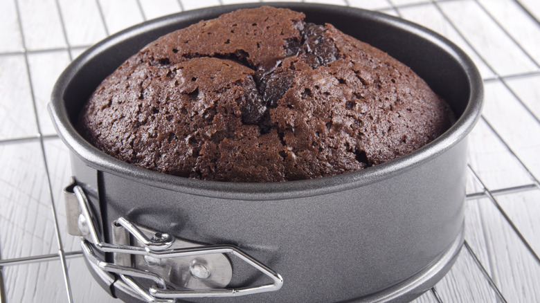 Baked cake cooling on rack