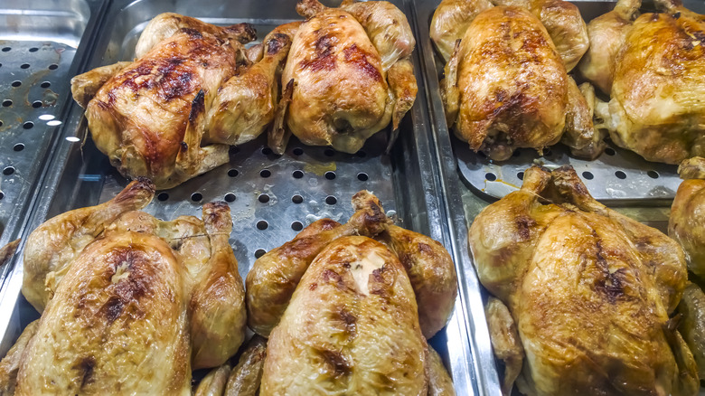 rotisserie chickens in supermarket