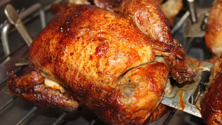 rotisserie chicken on spit