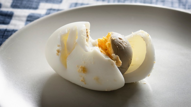 gray hard-boiled egg on plate