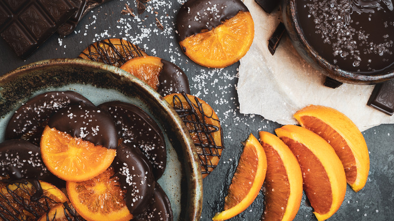 Oranges dipped in chocolate