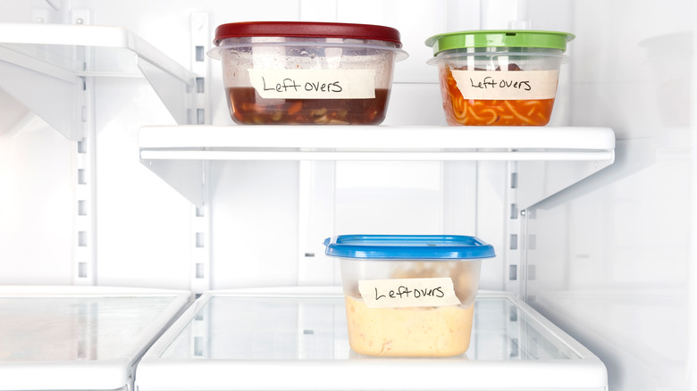 Various leftover containers in fridge