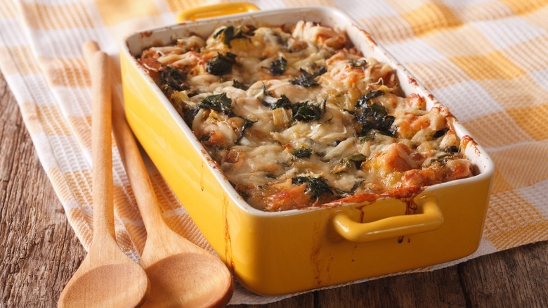 Baked strata in yellow dish