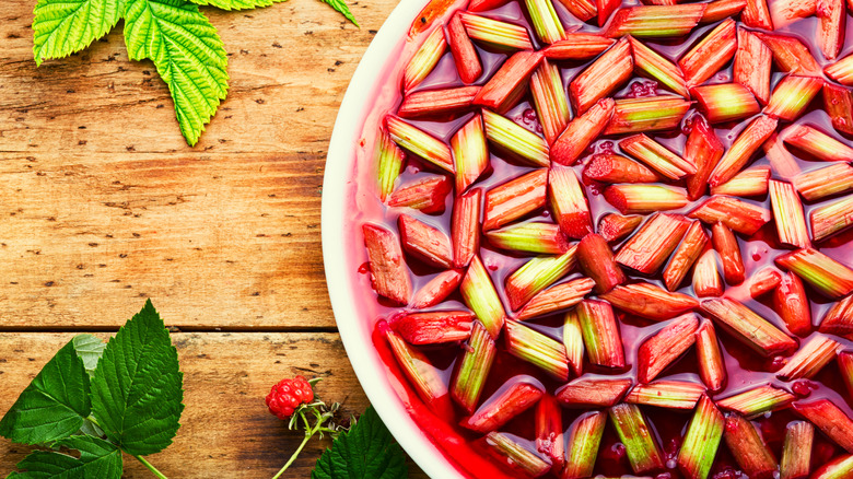 rhubarb in syrup in bowl