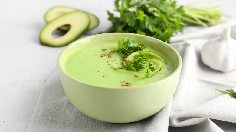 Green soup made with avocado