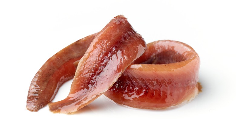 close up of anchovy fillets