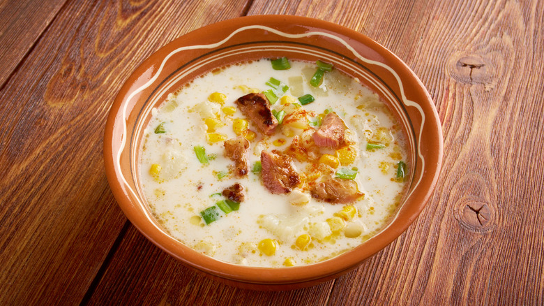 corn chowder in bowl