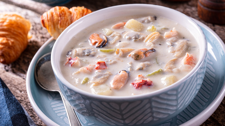 seafood chowder in bowl