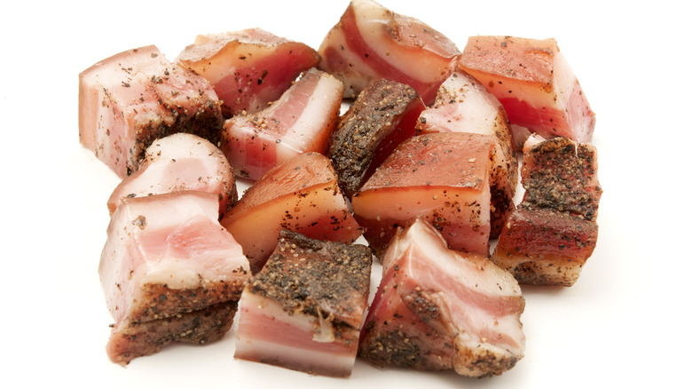 close up guanciale cubes