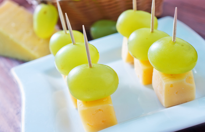 Grape, Cheddar, and Jicama Skewers with Cilantro-Lime Dipping Sauce