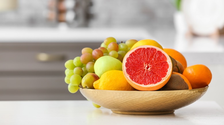 Plate of fruit in a kitchen