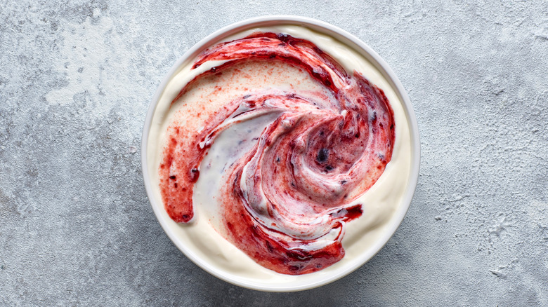 Bowl of yogurt with jam