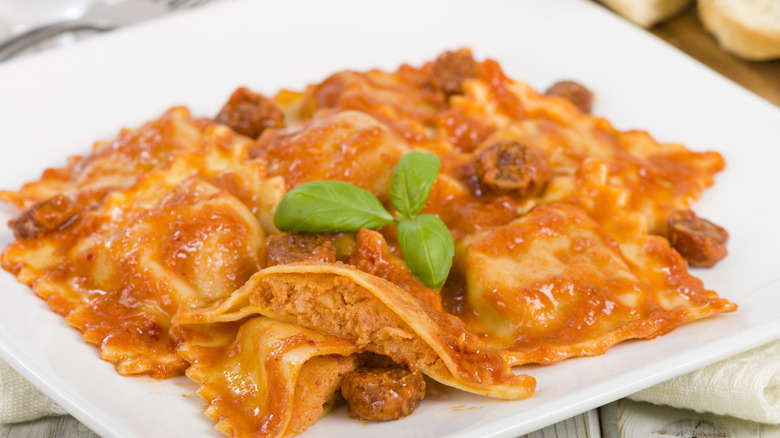 Ravioli with meat sauce