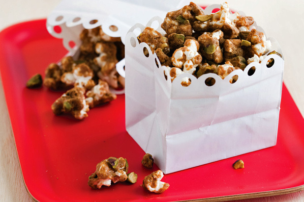 Caramel-Masala Popcorn and Pistachios