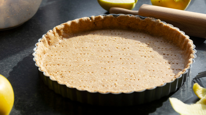 Shortbread crust dough with pinholes