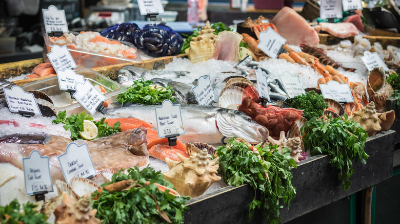 counter at a fishmonger