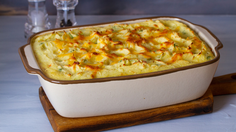 fish pie on countertop