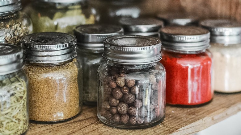Spice jars on shelf