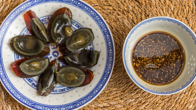 Century eggs with soy sauce