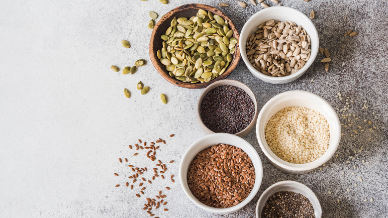 Assorted seeds in bowls