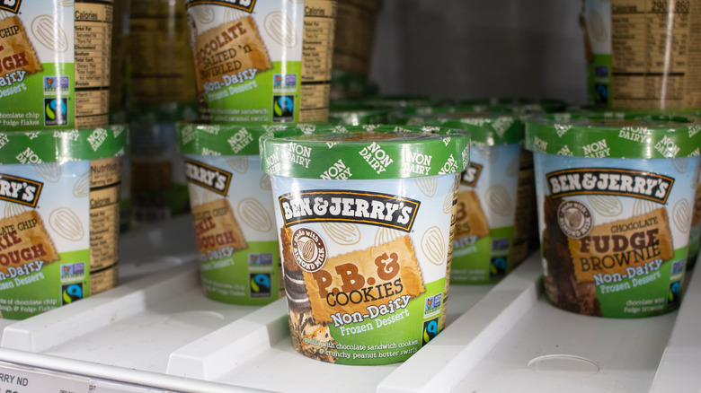 Pints of Ben and Jerry's on shelf