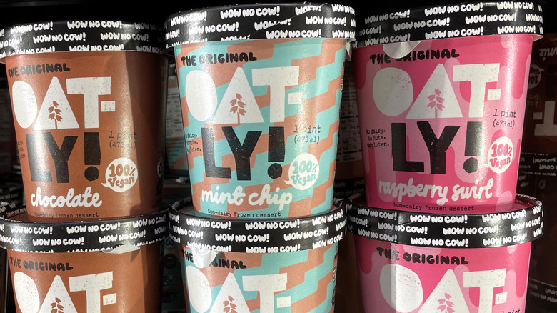 Oatly ice cream pints in a row