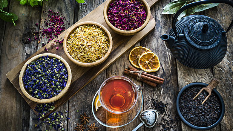 Assortment of teas and cup