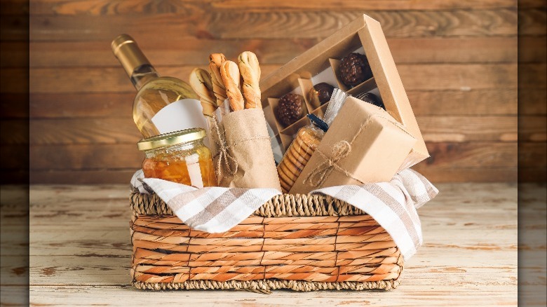 food basket with wooden backdrop