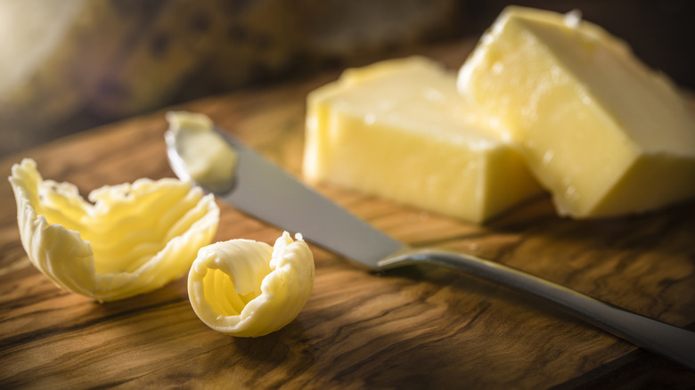 butter on wooden board