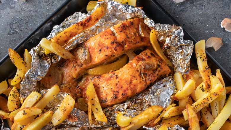 baked salmon with french fries