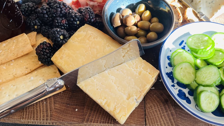 Assorted cheese plate with cheddar