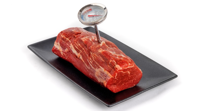 Beef tenderloin with thermometer