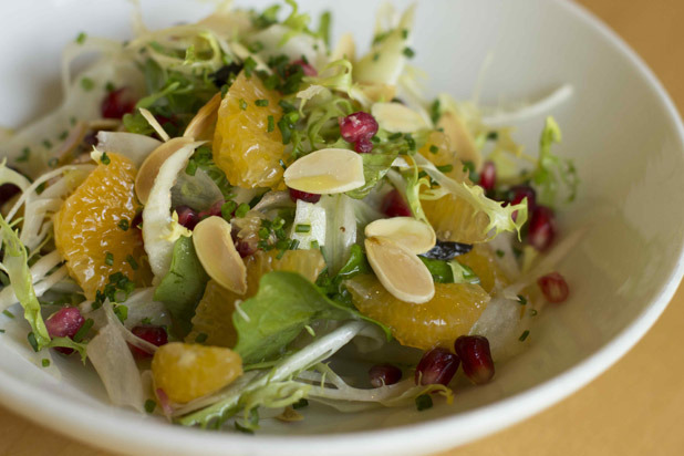 Jose Andres' Clementine and fennel salad with almonds, olives and pomegranate (Ensalada de clementinas con hinojo, almendras, olivas y Granade)